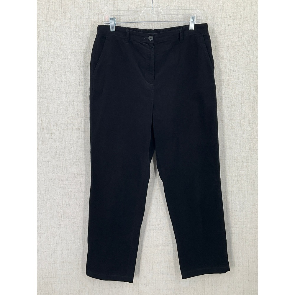 Lands' End Corduroy Pants Womens 12 Black Cotton Straight Leg Classic Minimalist
